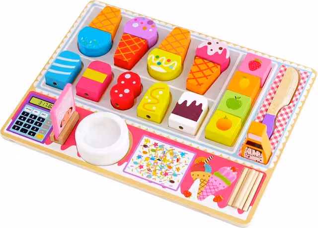 The Magic Toy Shop Multicolour Wooden Ice Cream Shop Pretend Playset W/D/H: 36.0 x 16.0 x 16.0 cm