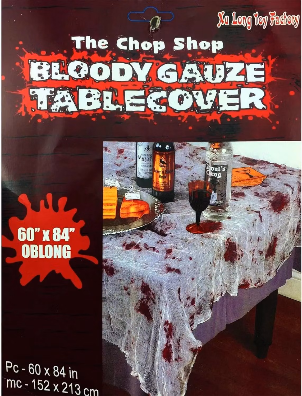 Shatchi 3-Piece Blood Stained Gauze Printed Halloween Tablecloths in White, Red and Multicolour, W: 152 cm, D: 213 cm – 7