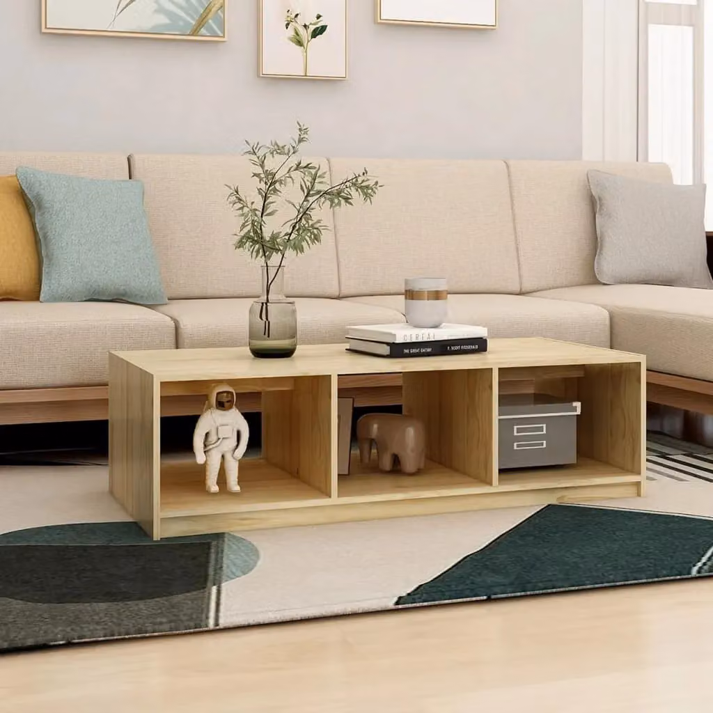 Berkfield Home Modern Rectangular Coffee Table in Brown Solid Pinewood, W/D/H: 110 x 50 x 34 cm – 1