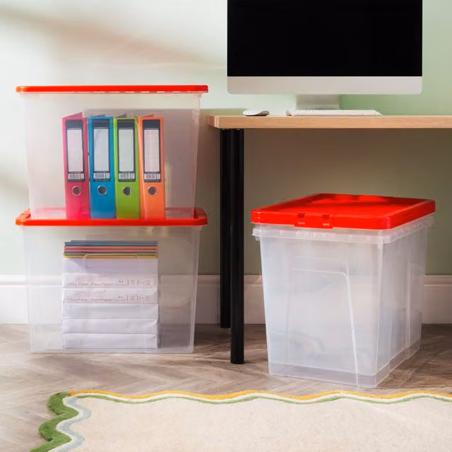 Wham Crystal 80L Storage Box with Stronger Lid, Pack of 4, Red