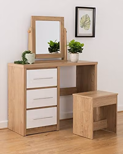 Seconique Seville 3 Drawer Dressing Table Set in White Gloss