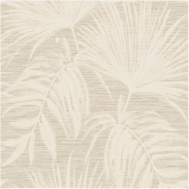 Holden Décor Grasscloth Leaf Textured Wallpaper in Beige and Cream with Botanical Floral Pattern