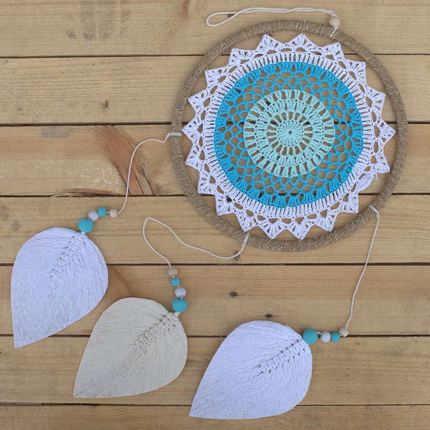 KDMD Dream Catcher Large Turquoise Elemental Spirits Hanging Mandala in Blue – 3