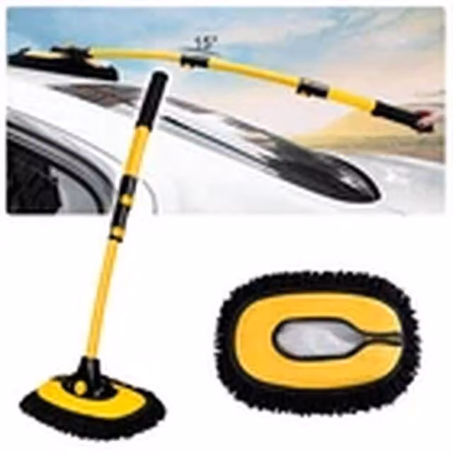 EONLION Adjustable Telescopic Long Handle Car Wash Cleaning Brush Kit with Microfibre Head, Yellow