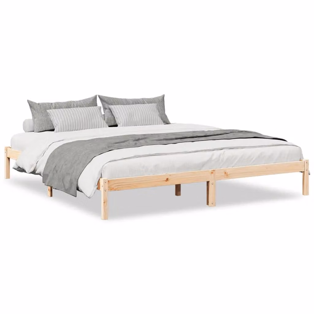 Berkfield Home Extra Long Solid Wood Pine Bed Frame in Brown, W/D/H: 200 x 220 cm – 2
