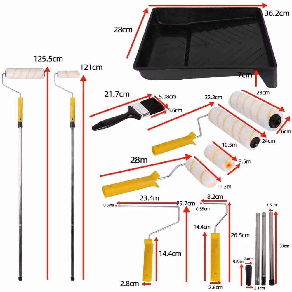 VOGREX Heavy Duty 9 inch Paint Roller Tray Set with Telescopic Extension Pole and Frame in Yellow – 1