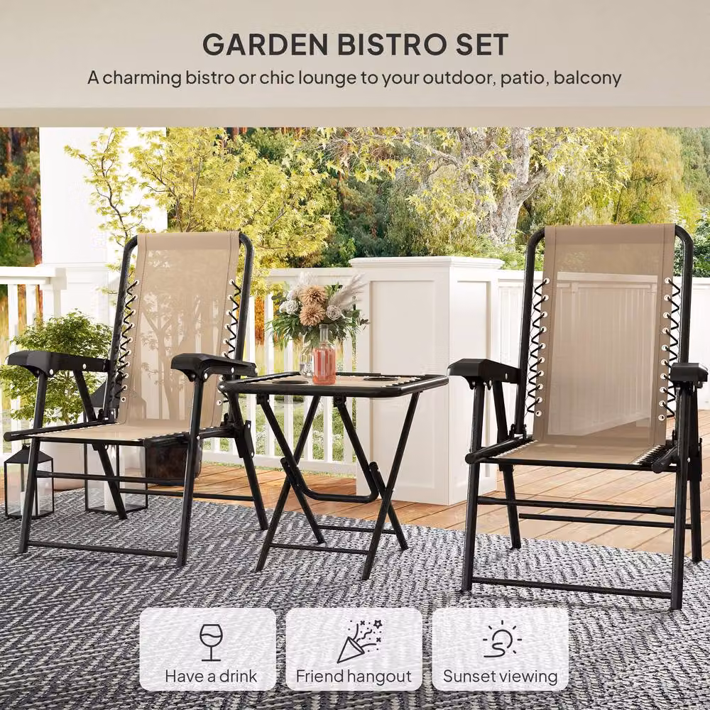 STILVORA Folding Garden Bistro Set with Mesh Table in Tan/Sand – 5