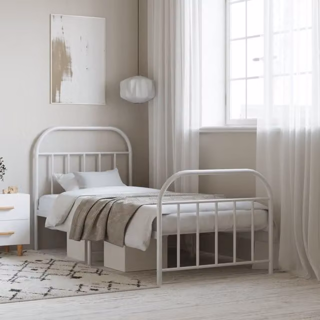 Berkfield Home Metal Bed Frame with Headboard and Footboard, White, W/D/H: 90 x 190 cm