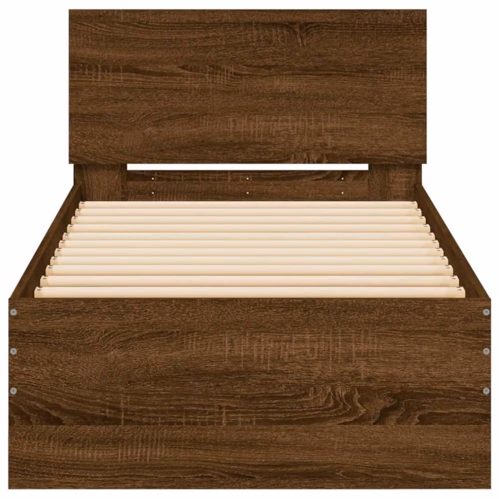 Berkfield Home Modern Durable Bed Frame with Headboard in Brown Oak, W/D/H: 90 x 200 x 70 cm – 4