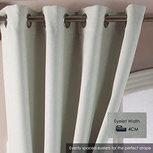 Homescapes Herringbone Blackout Thermal Eyelet Curtains, Pair, Beige/White, Width: 117 cm, Height: 183 cm – 3