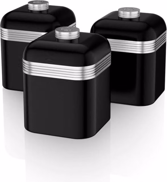 Swan Set of 3 Airtight and Leakproof Metal Canisters in Black