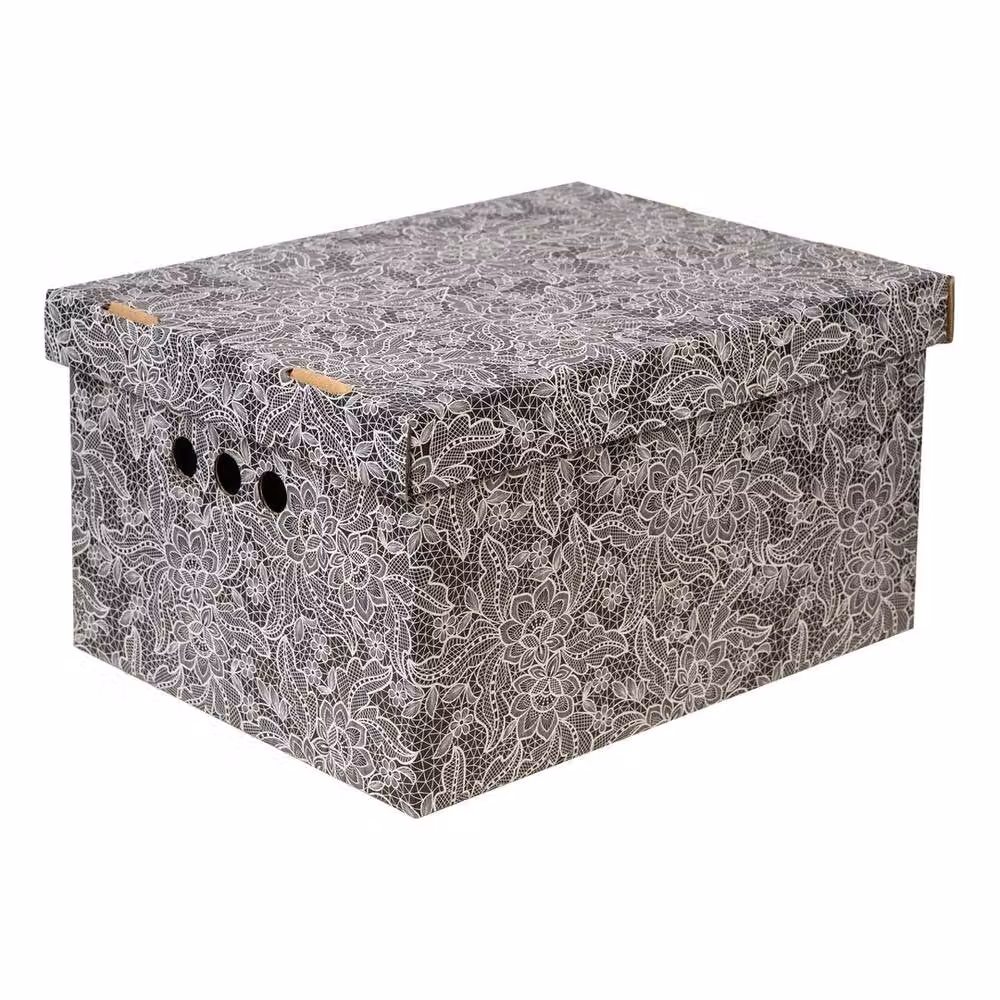 NESTLUNE 2-Piece Grey Cardboard Decorative Storage Boxes with Lids for Home or Office – 3