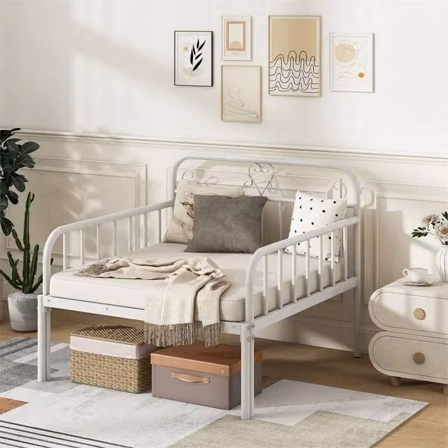 Nordara Metal Extendable Daybed in White, W/D/H: 90 x 200 cm