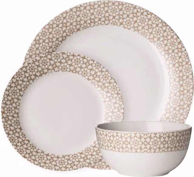 Orsina Casablanca 12 Piece Geometric Porcelain Dinner Set in Blue and White