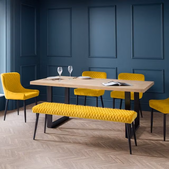 Julian Bowen Berwick Rectangular Dining Set with Table, Low Bench and 4 Chairs in Yellow and Black