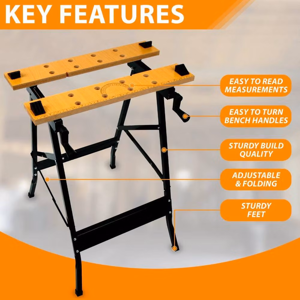 FLAVORA Portable Foldable Wooden Workbench Clamping Worktop, Black, W: 100 cm, D: 52 cm – 3