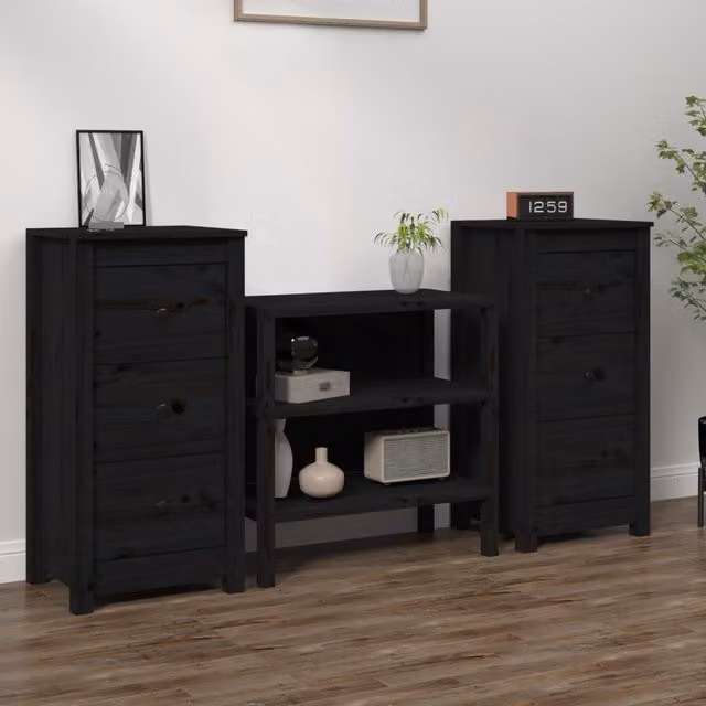 Berkfield Home Set of 2 Rustic Black Solid Pine Wood Sideboards, W/D/H: 40 x 35 x 80 cm