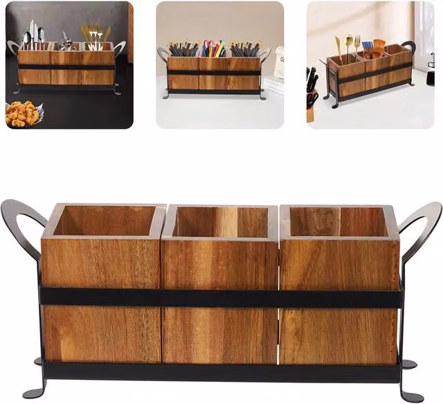 EONLION Bronze Wood Kitchen Cooking Utensils Organizer, Width: 100 cm