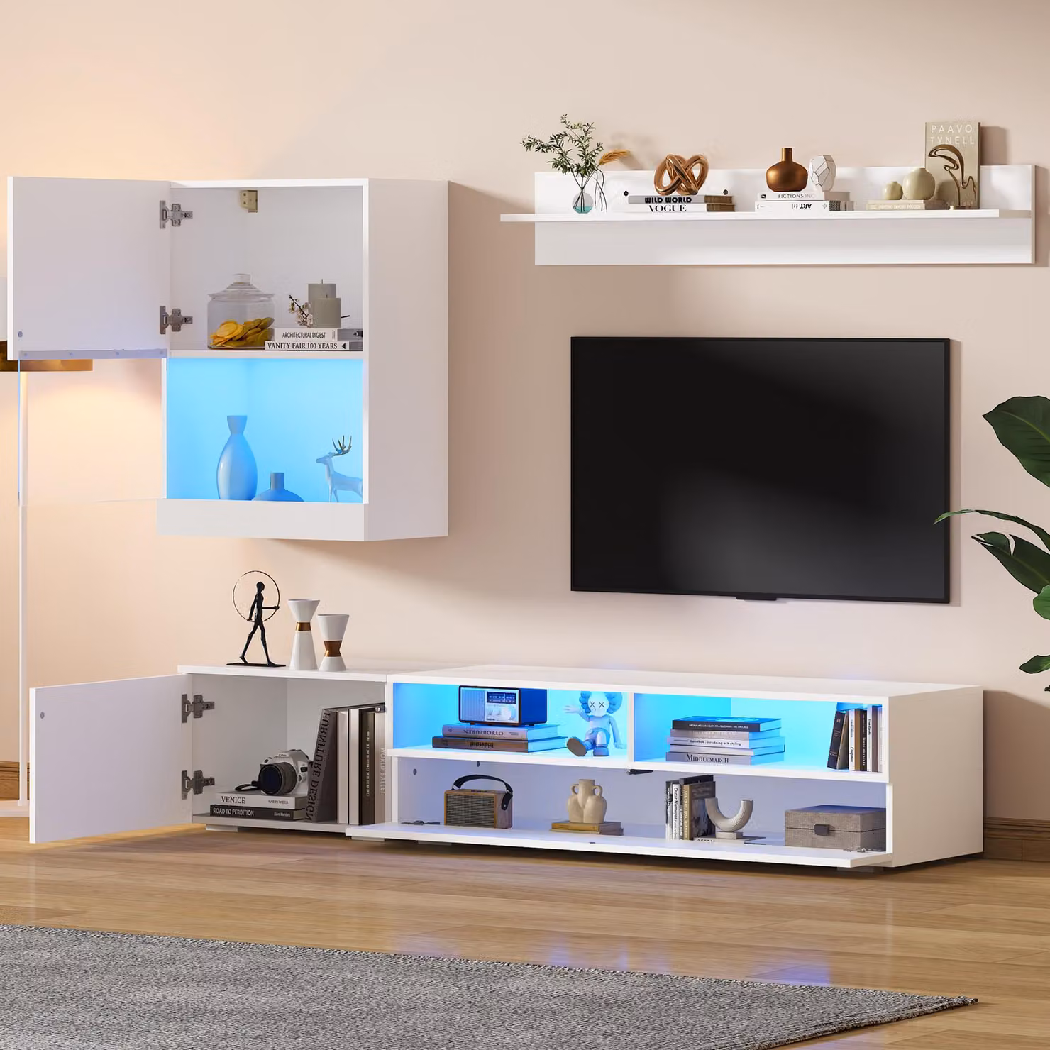 Aosom UK 3-Piece High-Gloss White TV Wall Unit Set with Integrated LED Lighting, W/D/H: 175 x 39 x 34 cm – 5