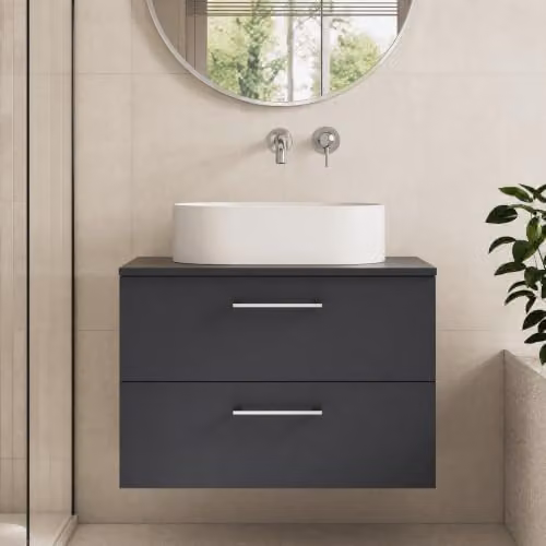 Balterley Wall Hung Bathroom Vanity Unit with 2 Soft Close Drawers and Worktop, Dark Grey, W/D/H: 80.5 x 39.0 x 55.7 cm – 2