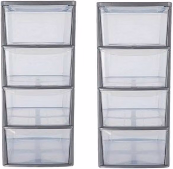 FORGEVIO Set of 2 Grey 4-Tier Plastic Storage Drawer Units – 1