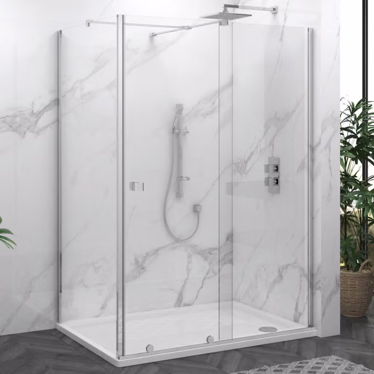 Royal Bathrooms Luton Wet Room Sliding Shower Screen Door with Side Panel, Clear 8mm Easy Clean Glass, Height: 195 cm