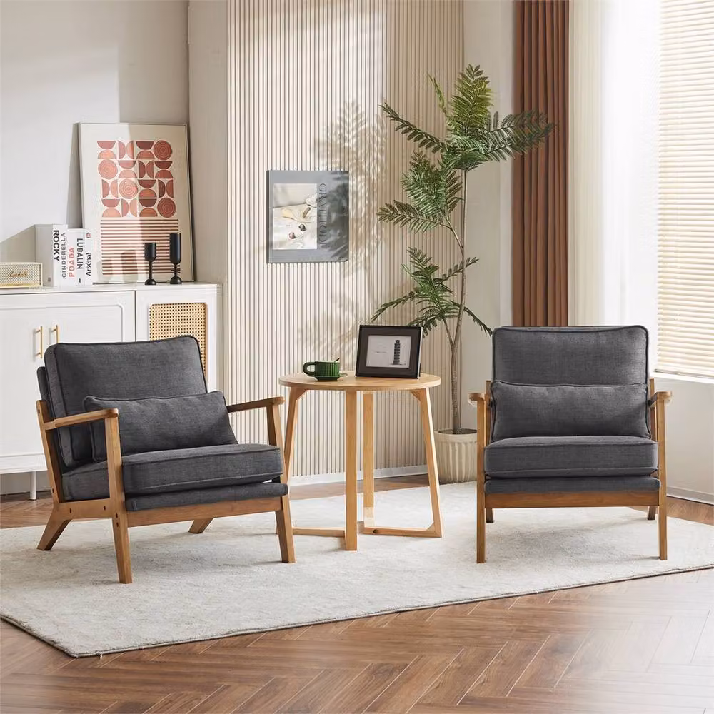 NESTLUNE Grey Mid Century Modern Fabric Armchair with Wooden Legs – 4