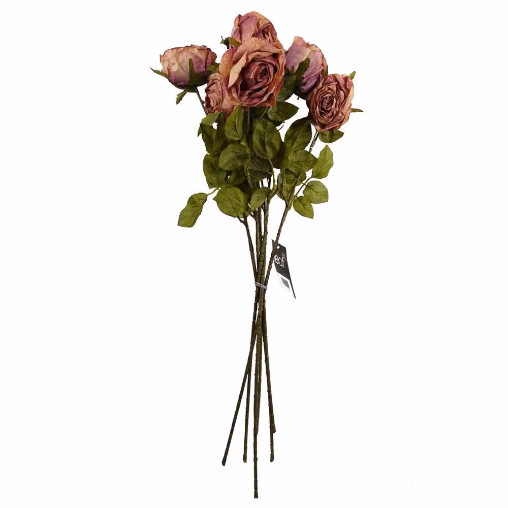 Leaf Pack of 6 Premium Artificial Dark Pink Roses, Height: 70 cm – 4
