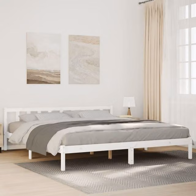 Berkfield Home Extra Long Solid Wood Pine Bed Frame, White, W: 200 cm, D: 210 cm