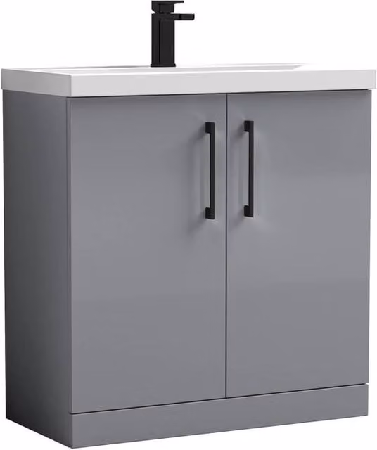 Balterley Contemporary 2-Door Freestanding Bathroom Floor Vanity Unit with Basin, Grey, W: 80 cm, H: 84 cm