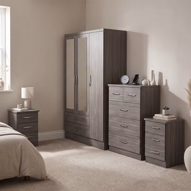 Seconique Nevada 4 Piece Black Wood Grain Bedroom Furniture Set – 1