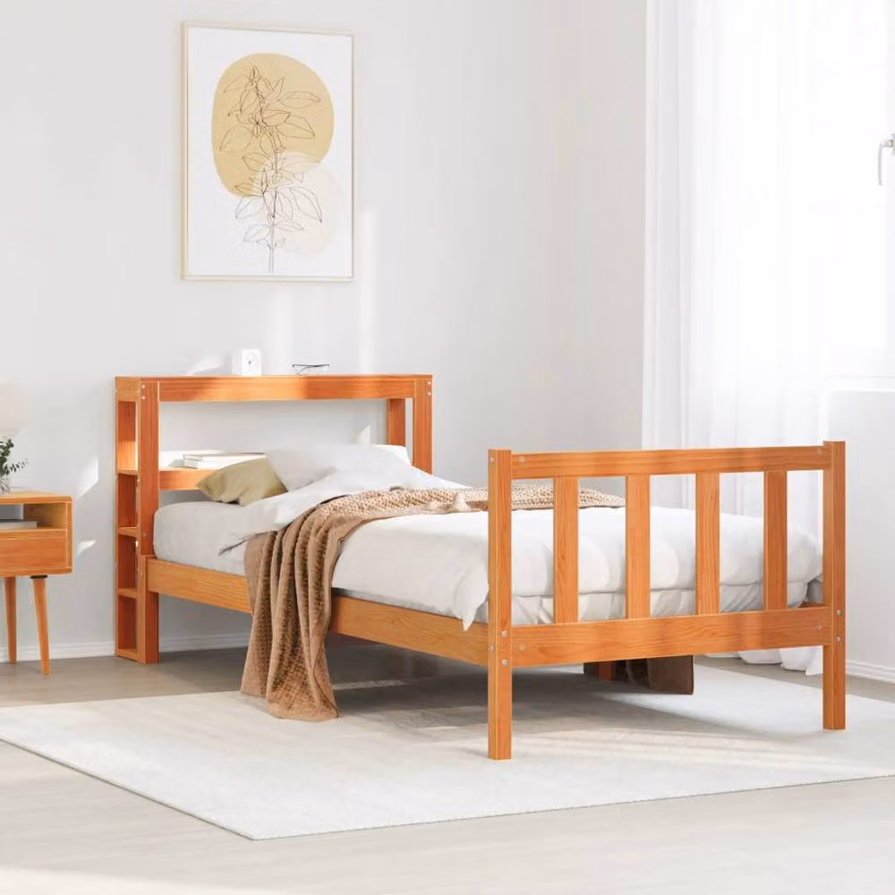 Berkfield Home Beautiful Small Single Bed Frame with Headboard in Wax Brown Solid Pine Wood, W/D/H: 190 x 75 x 81 cm – 2