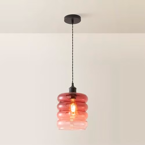 ValueLights Giselle Ombre Berry Glass Ceiling Pendant Light in Black and Pink with Bulb – 2