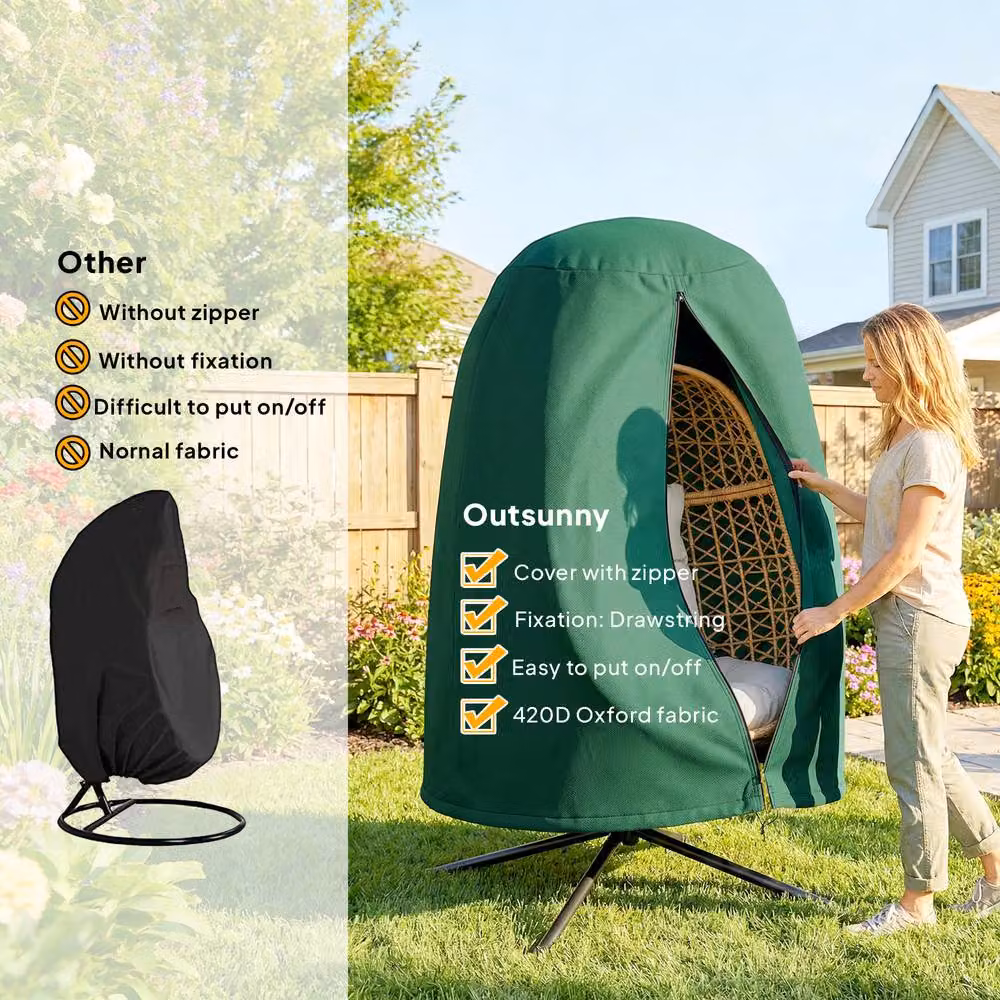 OUTSUNNY Waterproof Green Hanging Egg Chair Cover with Zip Closure – 4