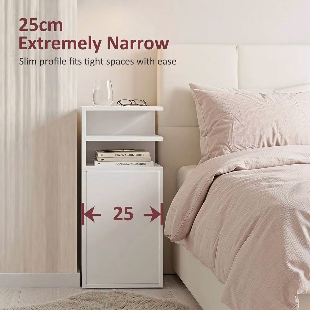 NESTLUNE Set of 2 Bedside Tables with Open Cubbies and Cupboard, White, W/D/H: 100 x 15 x 30 cm – 2