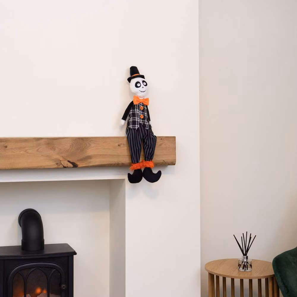 Samuel Alexander Mr Bones Seated Halloween Tabletop Decoration with Dangly Legs, White and Multicolour, Height: 60 cm – 2