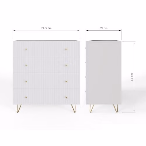 GFW Thalia Modern Ribbed 4 Drawer Chest of Drawers in White – 2