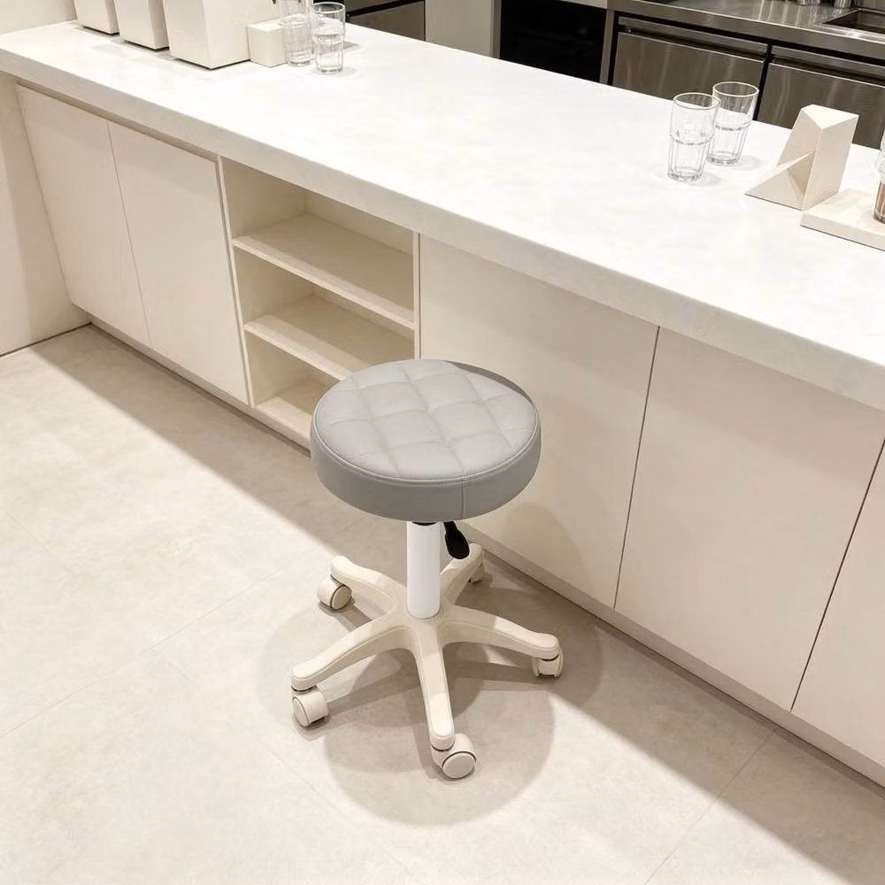 KORVIXA Grey Round Rolling Height-Adjustable Stool with Castors – 2