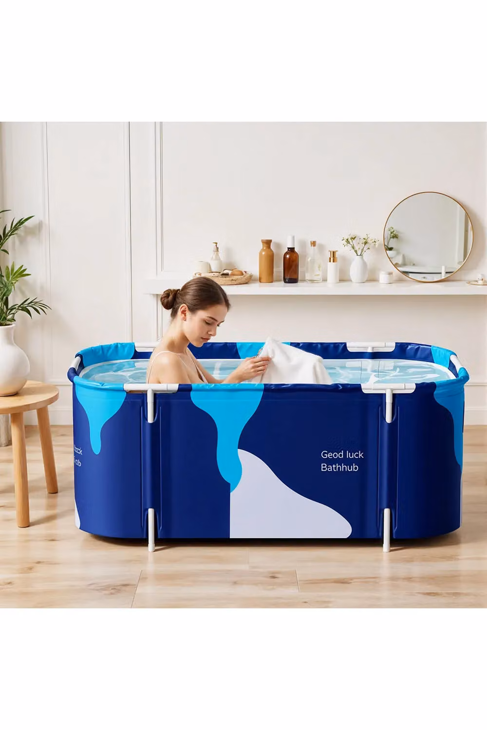 Living and Home Foldable Soaking Bathtub for Indoor and Outdoor Use, Blue – 2