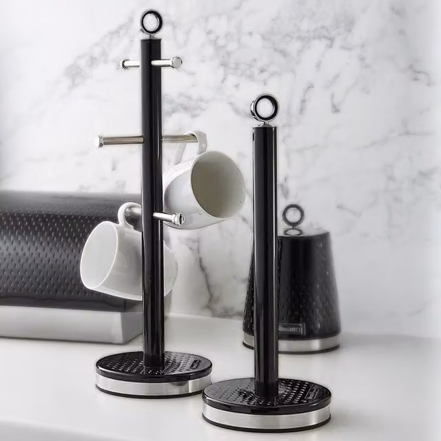 Swan Freestanding Metal Towel Pole and Mug Tree Set in Black