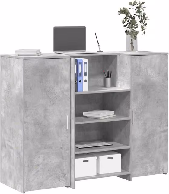 Berkfield Home Reception Desk in Concrete Grey, W/D/H: 135 x 50 x 103.5 cm