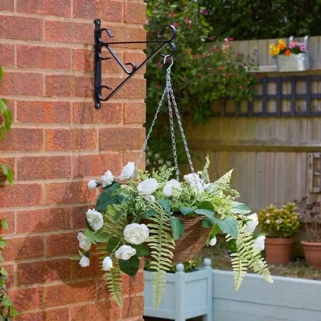 Garden Greatness Regal Rose Sensation Artificial Hanging Basket in White