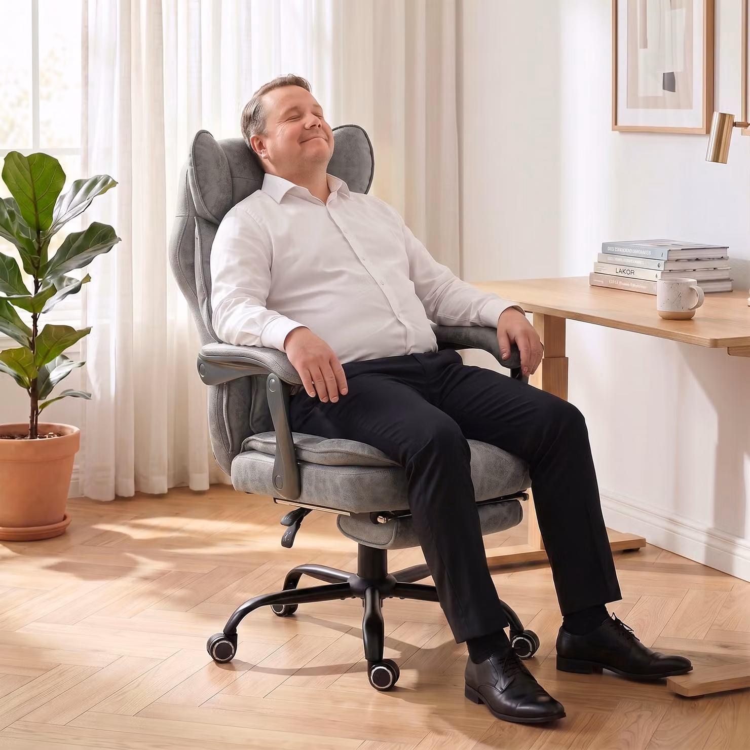 HOMCOM Grey Executive Office Chair with Headrest, Lumbar Support and 180 kg Capacity – 8