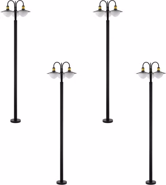 Loops 4 Pack IP44 Outdoor Bollard Lights in Black and Gold, Modern Curved Metal Garden Lamp Posts with E27 Bulb Compatibility
