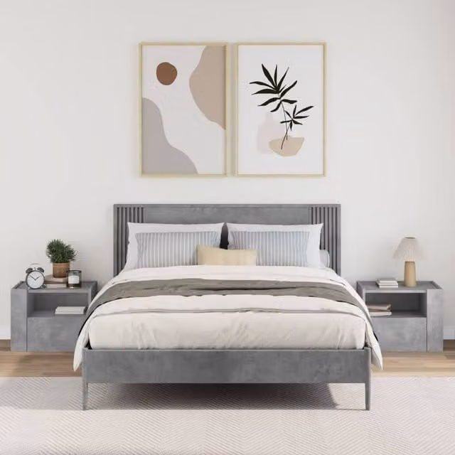Berkfield Home Decorative Wall-mounted Bedside Cabinets, 2 Pack, Concrete Grey