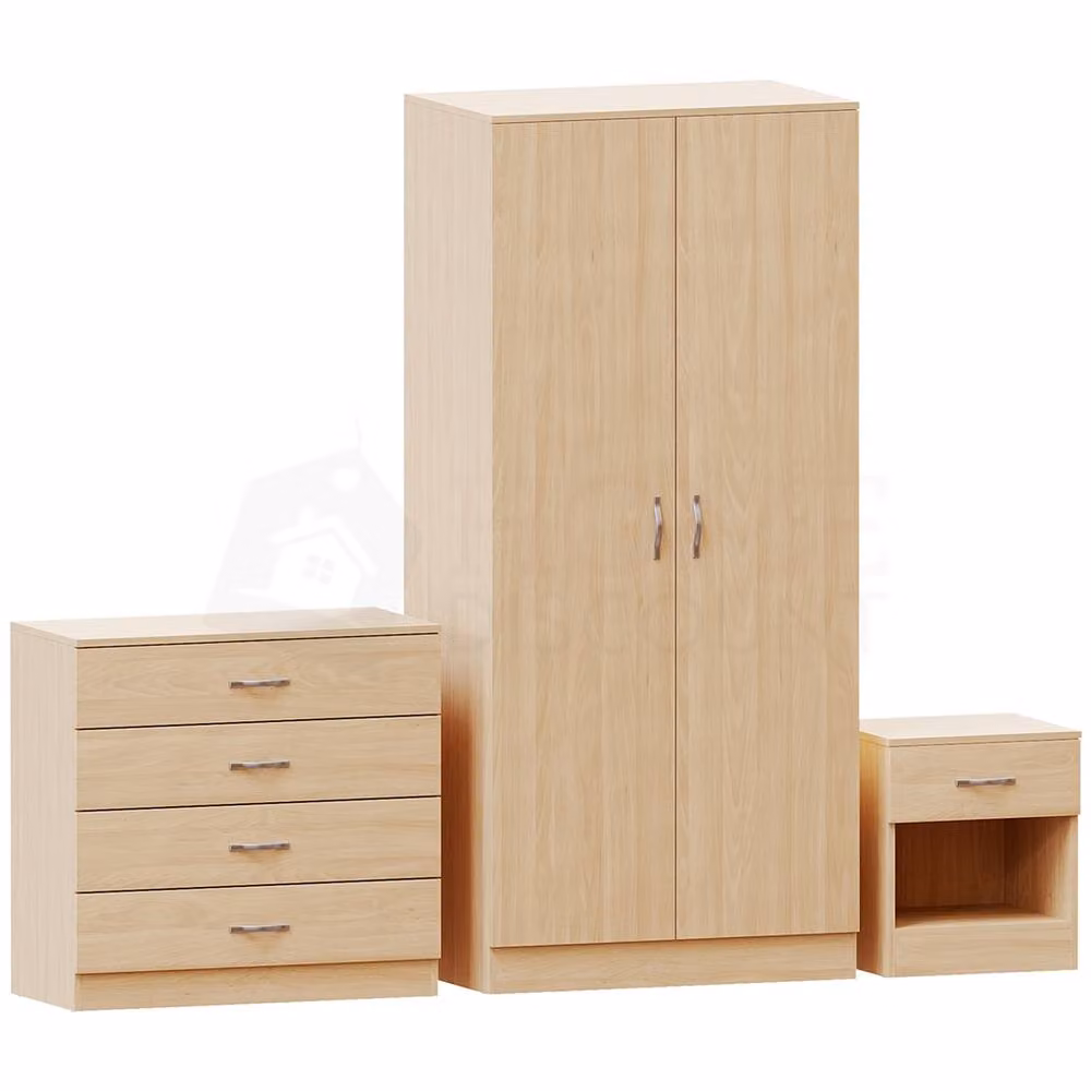 Nordara Pine 3-Piece Modern Bedroom Furniture Set in Brown with Wardrobe, Chest of Drawers and Nightstand – 2