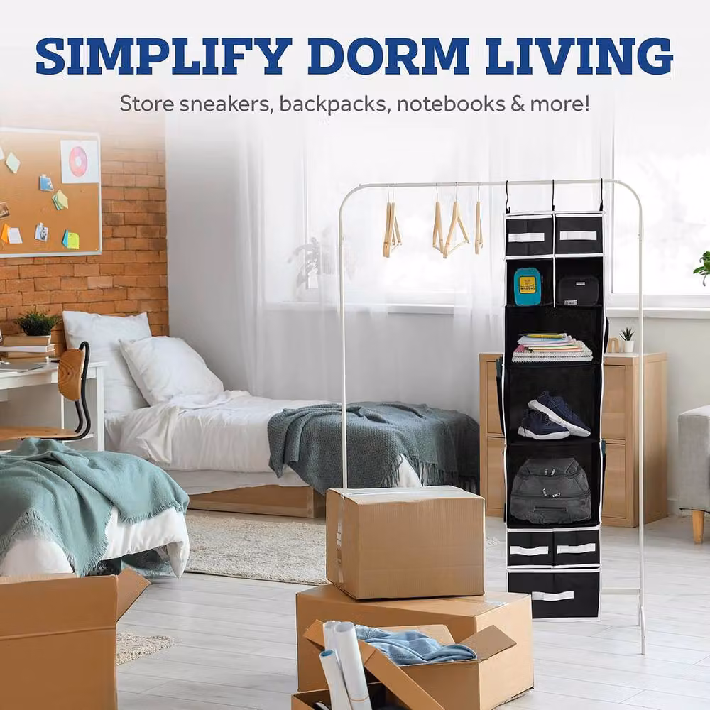 Simpa 9-Shelf Hanging Wardrobe Storage Organiser with Drawers, Black – 6