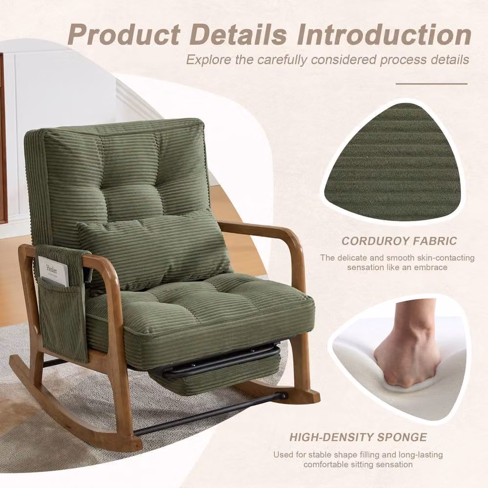 GOMYWAY Matteo Corduroy Rocking Glider Recliner Chair with Adjustable Footrest in Green – 6