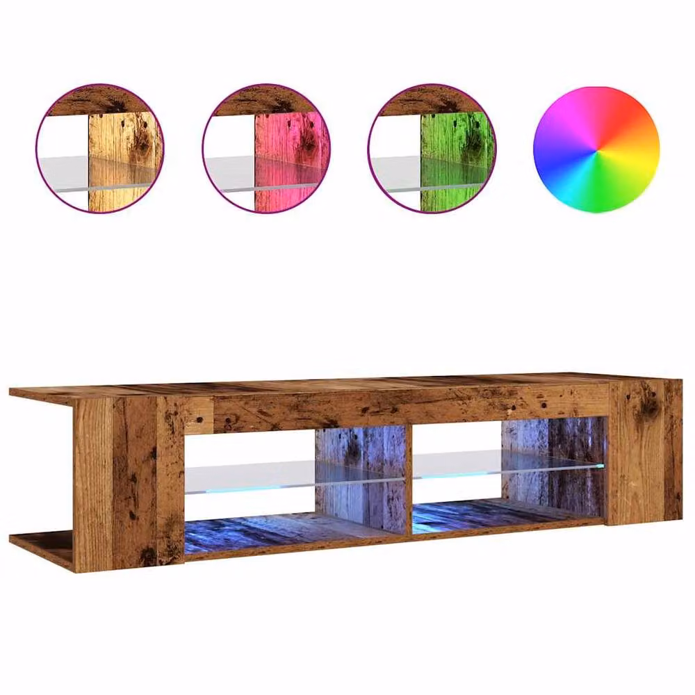 Berkfield Home Modern TV Cabinet with LED Lights in Old Wood Brown, W: 135 cm, D: 39 cm, H: 30 cm – 2