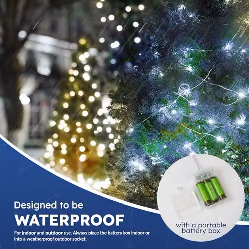 Desiretech 2-Pack Blue LED Battery-Powered Copper Wire String Lights with 50 LEDs – 5